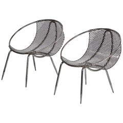 Used French 20th Century Pair of Metal Tub Chairs