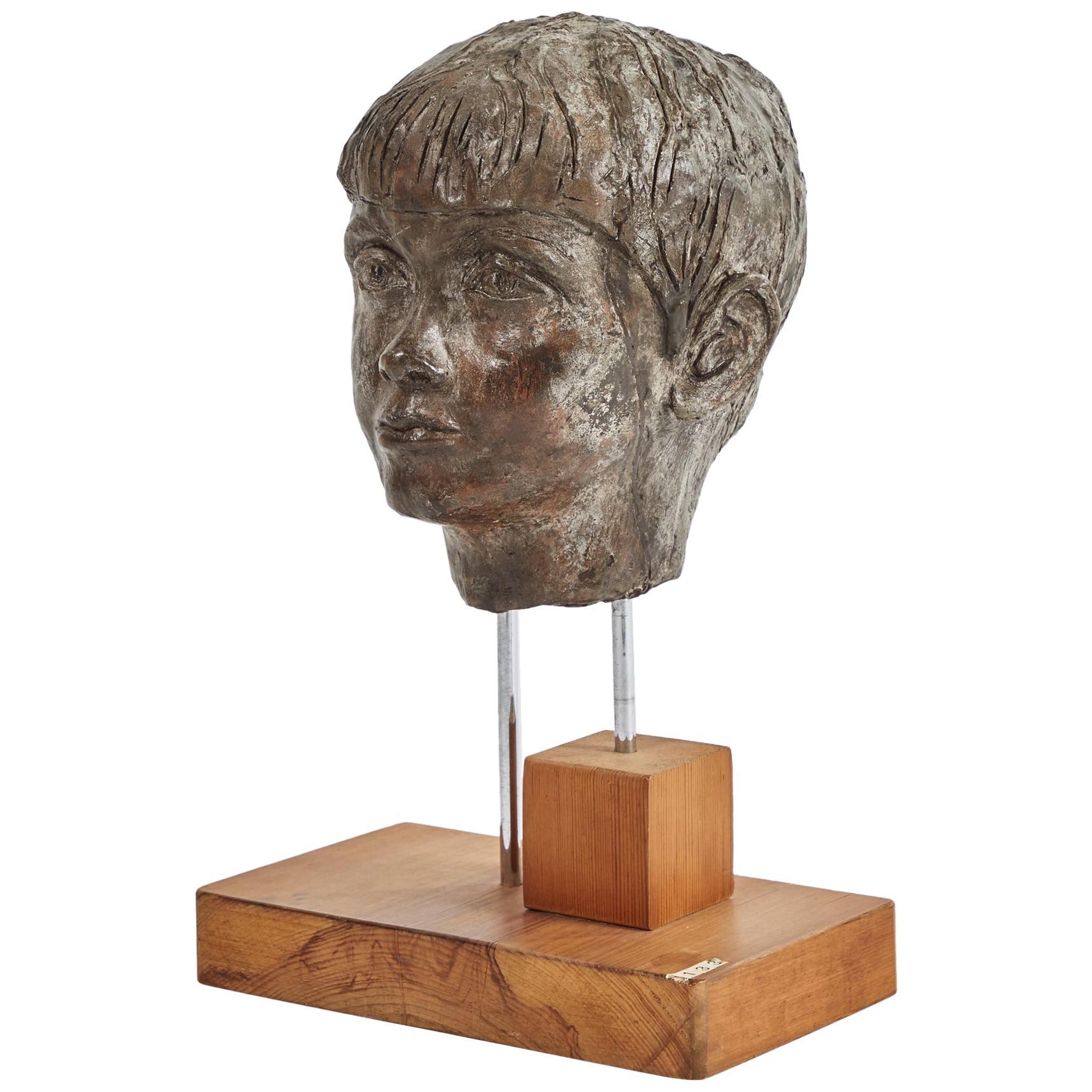 Early 20th Century Carved Plaster Bust on Walnut Stand