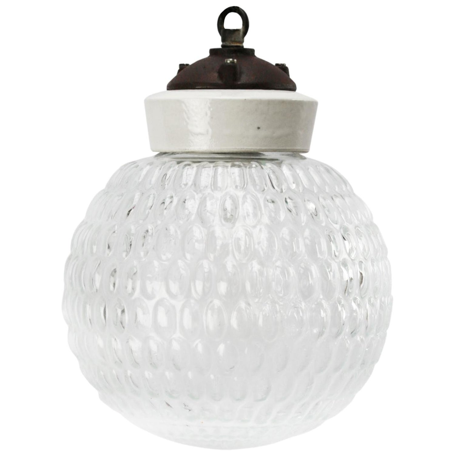 Glass Vintage Porcelain Cast Iron Hanging Lights 10x At 1stdibs