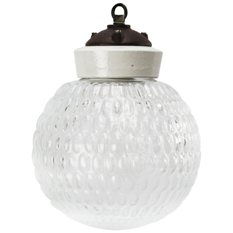 Glass Vintage Porcelain Cast Iron Hanging Lights (10x) at 1stDibs