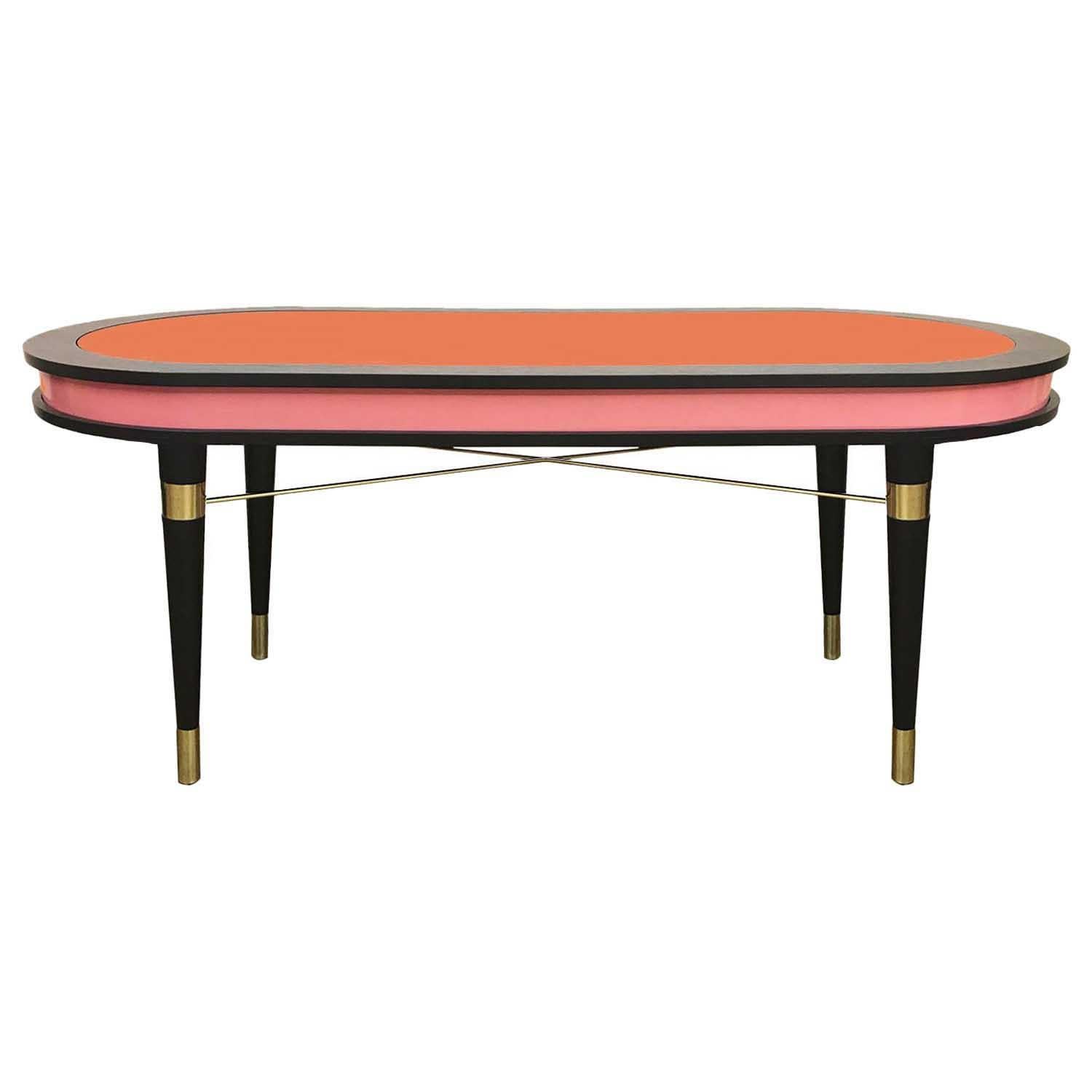 Organic Modern Oval Dark Wenge & Brass Dining Table Pink & Orange, Madagascar  For Sale