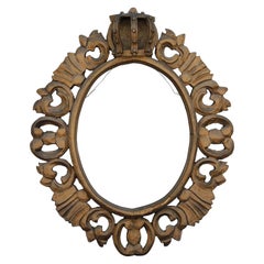 Continental 19th Century Gold Oval Frame Carved Royal Crown and Acanthus Leaves