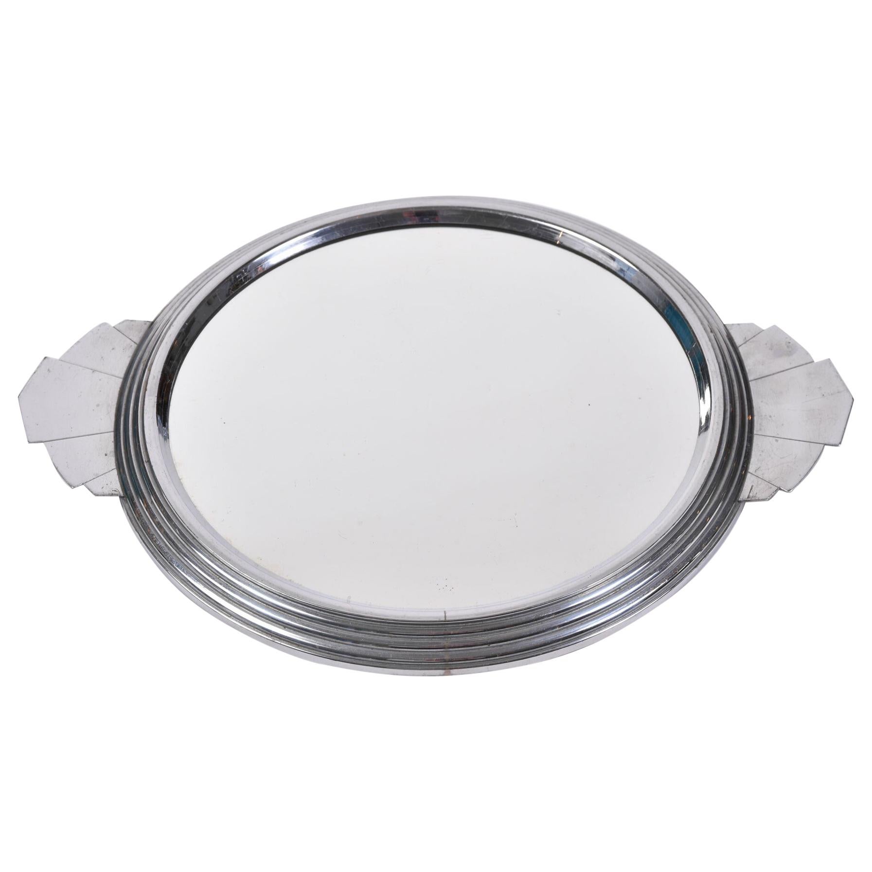 French 1930s Art Deco circular Mirrored Tray