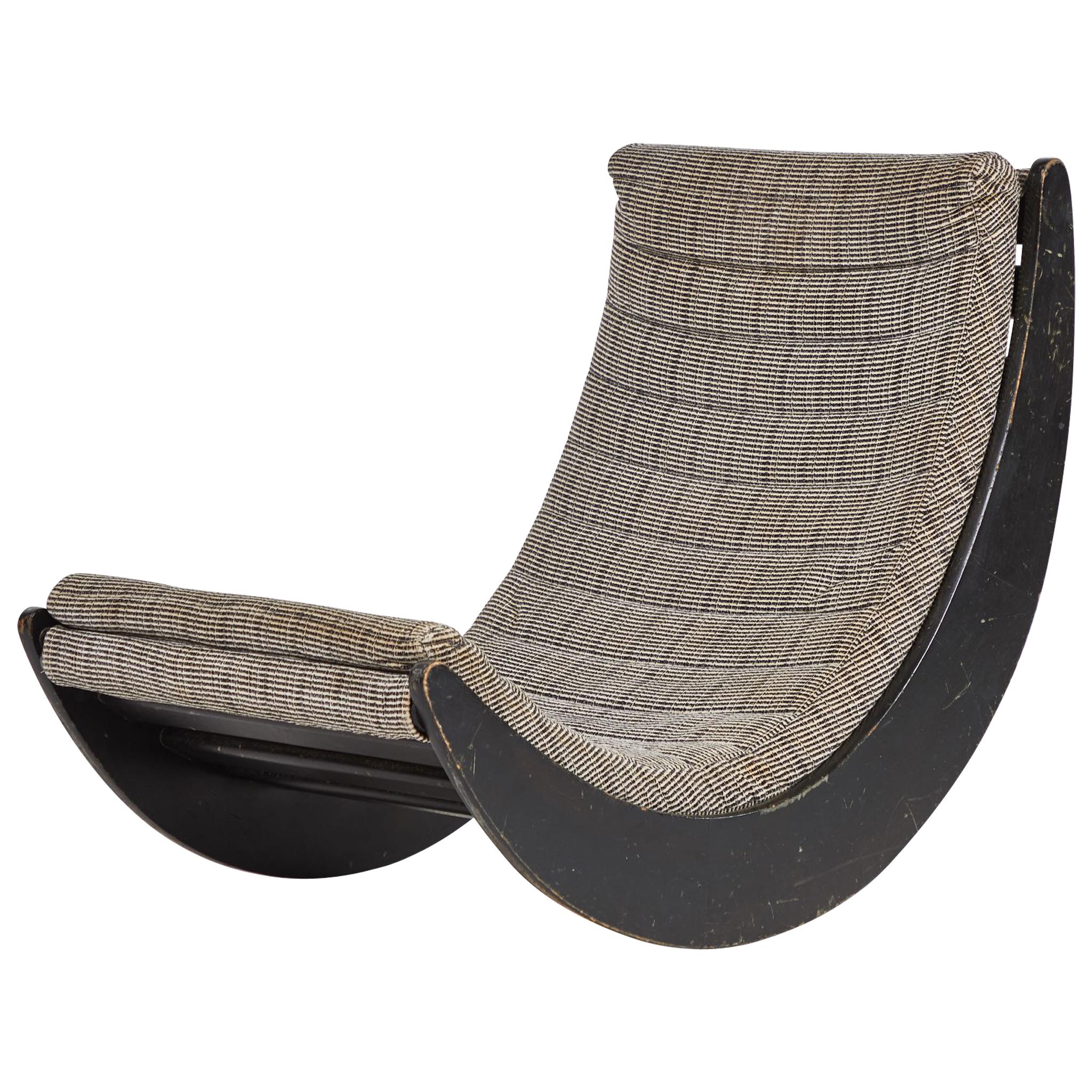 Rocking Ebonized Lounge Chair with Upholstered Print