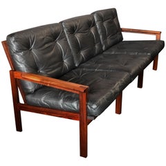 Rosewood and Leather Sofa by Illum Wikkelso