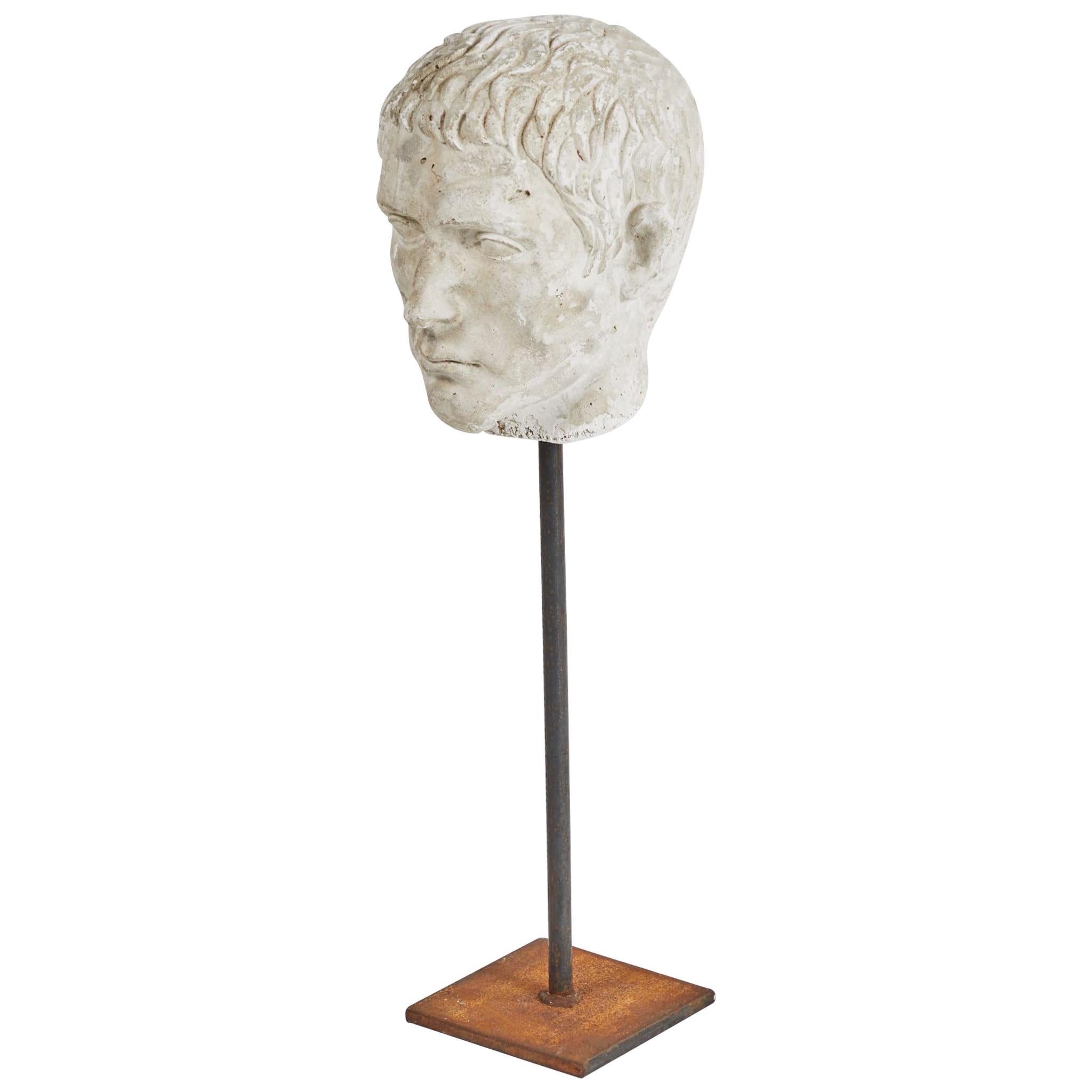Carved Bust on Stand in Plaster