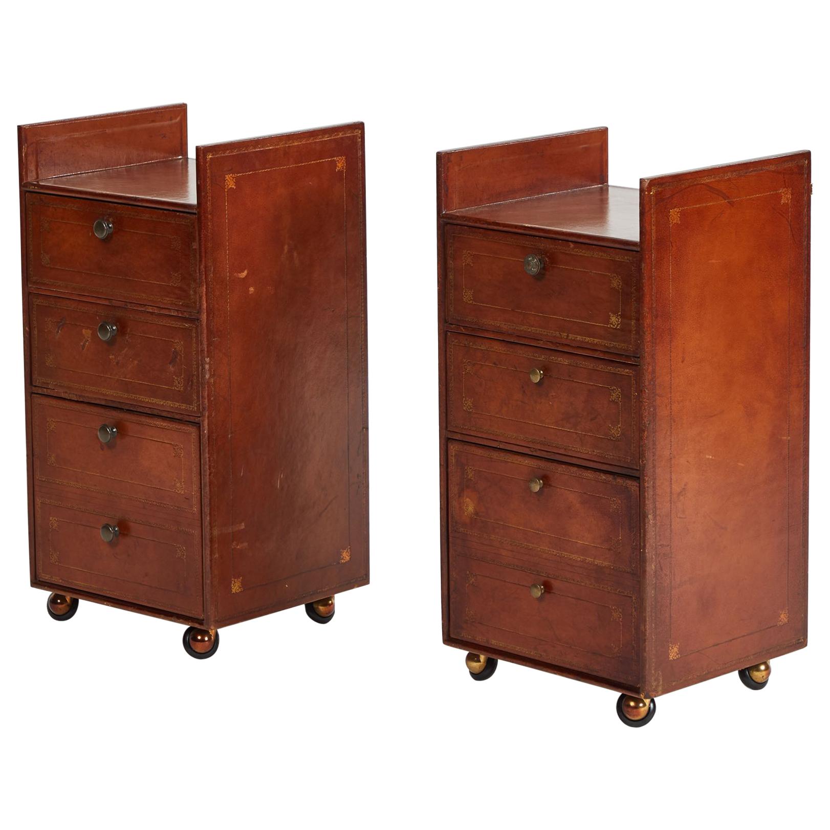 Pair of Bedside Tables in Leather