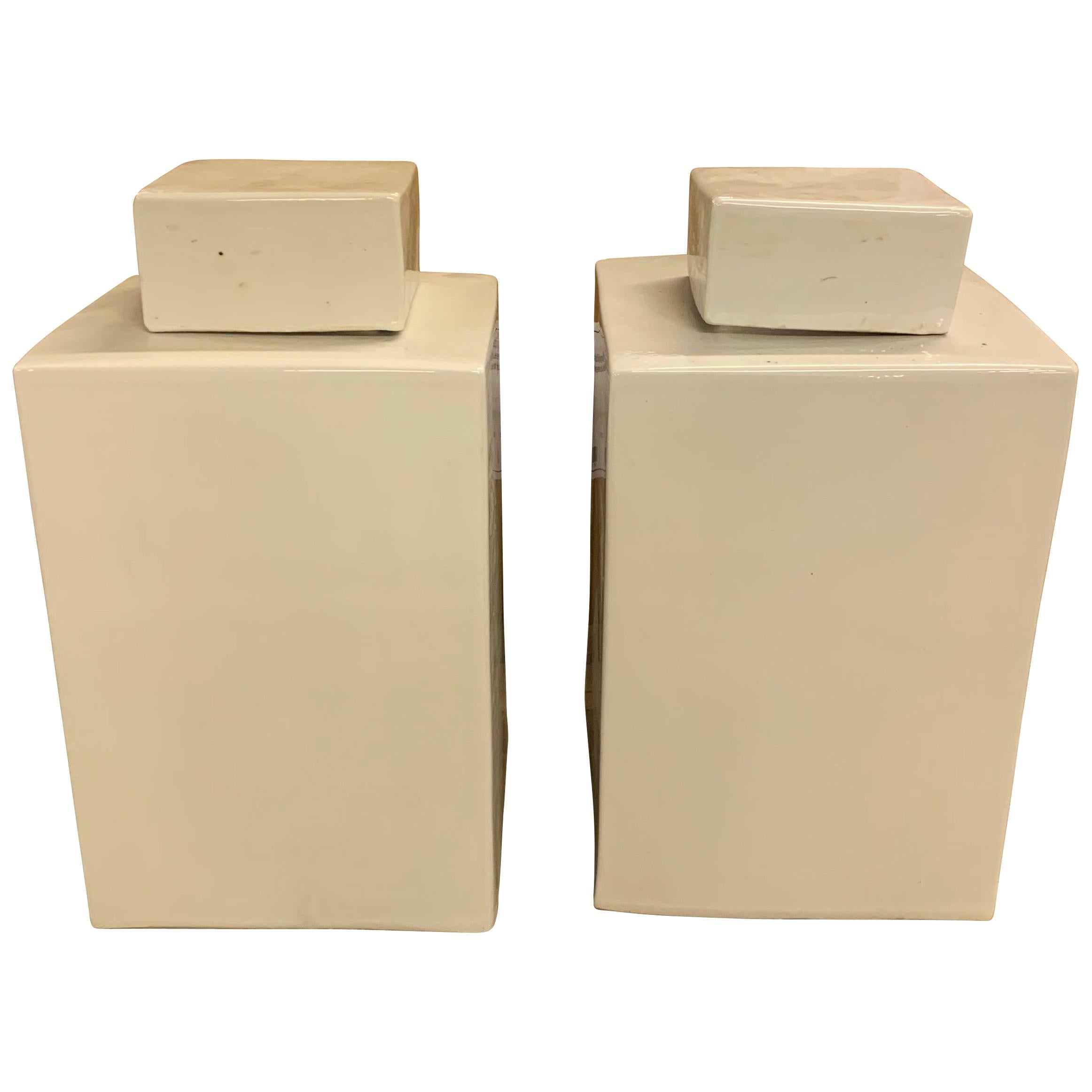 Pair of White Square Canisters, China, Contemporary