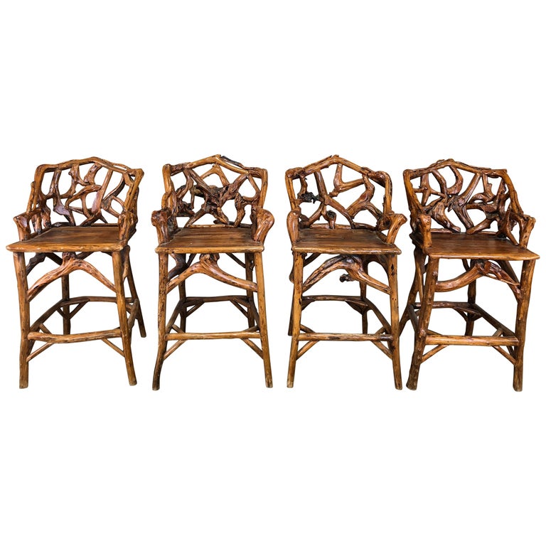 Spectacular Mid Century Bar Wood Stools For Sale at 1stDibs