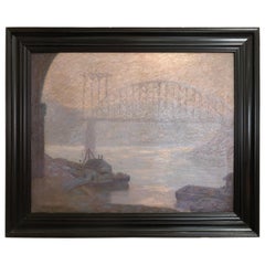 Early 20th Century Oil Painting the New Bridge by Ralph Keneske