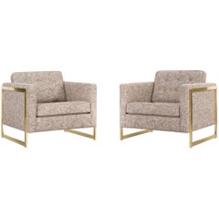 Pair of Milo Baughman Brass Cube Lounge Chairs Freshly Restored