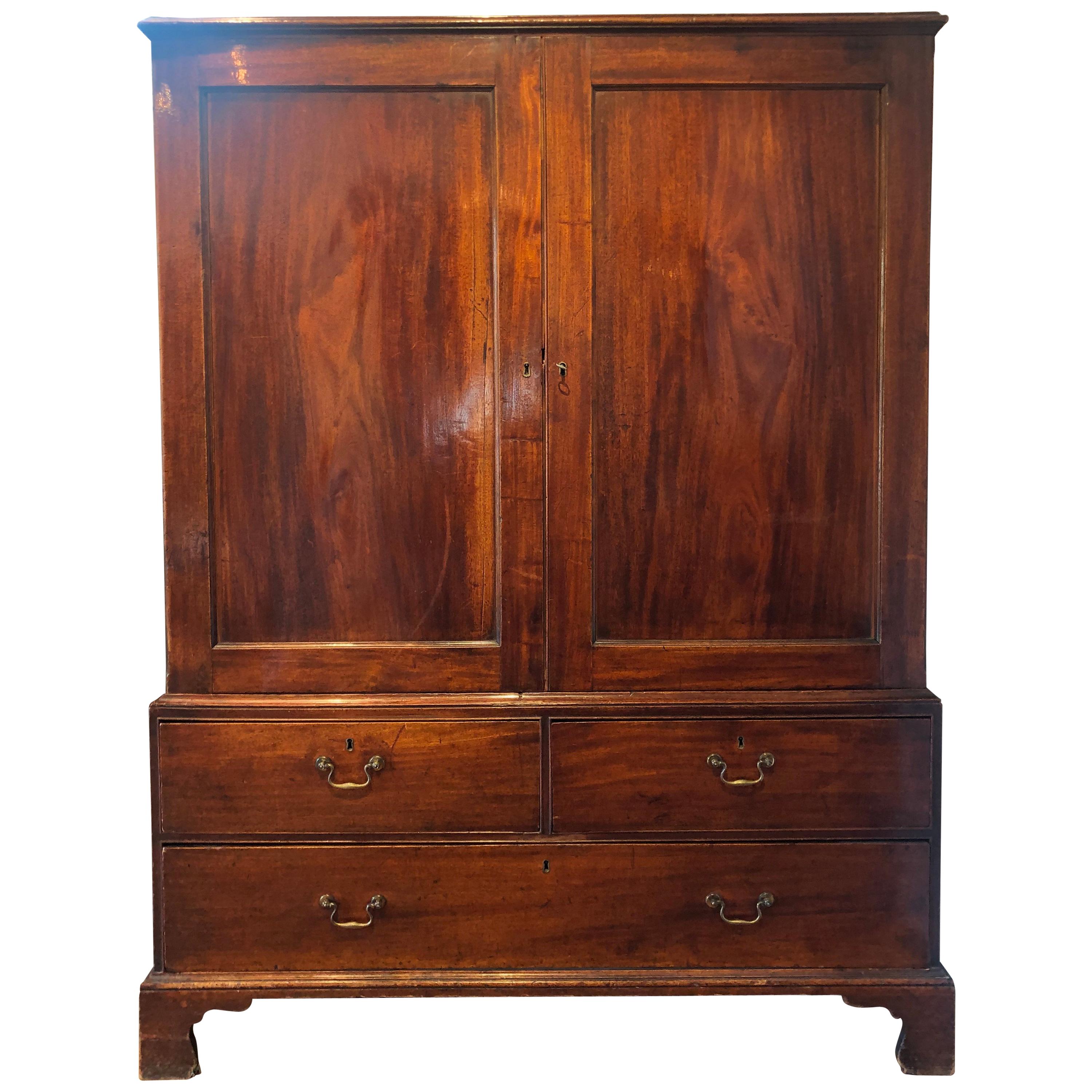 English Georgian Mahogany Linen Press, George III, Cupboard For Sale