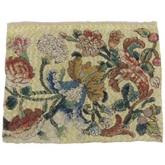 19th Century Italian Floral Embroidery Textile Panel