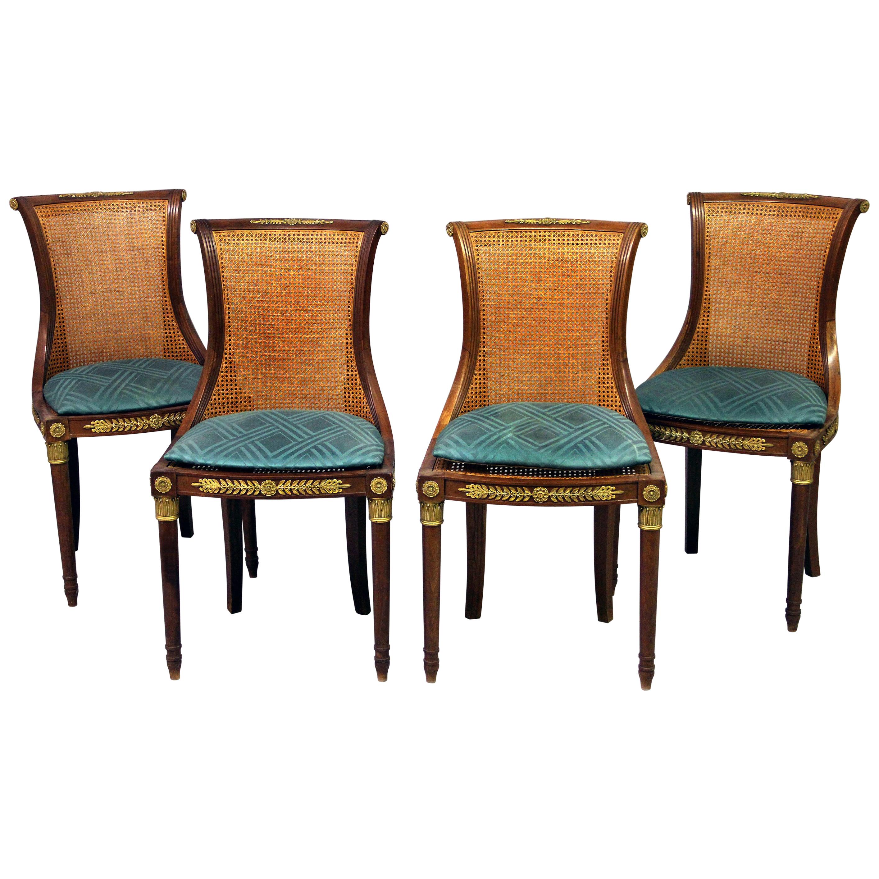 Set of Four Early 20th Century Gilt Bronze Mounted Salon Chairs For Sale