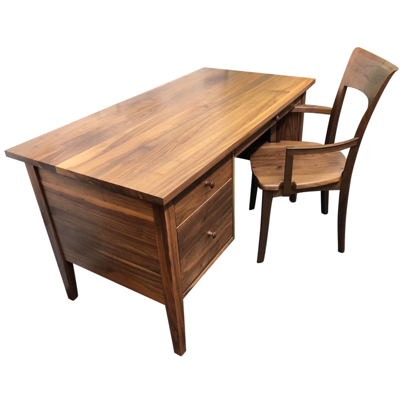 Custom Walnut Desk and Chair by Vermont Wood Studio For Sale