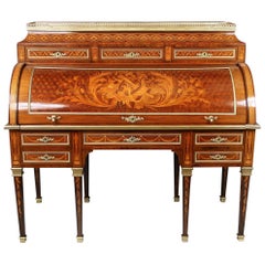 Late 19th Century Gilt Bronze Mounted Inlaid Marquetry Bureau a Cylindre