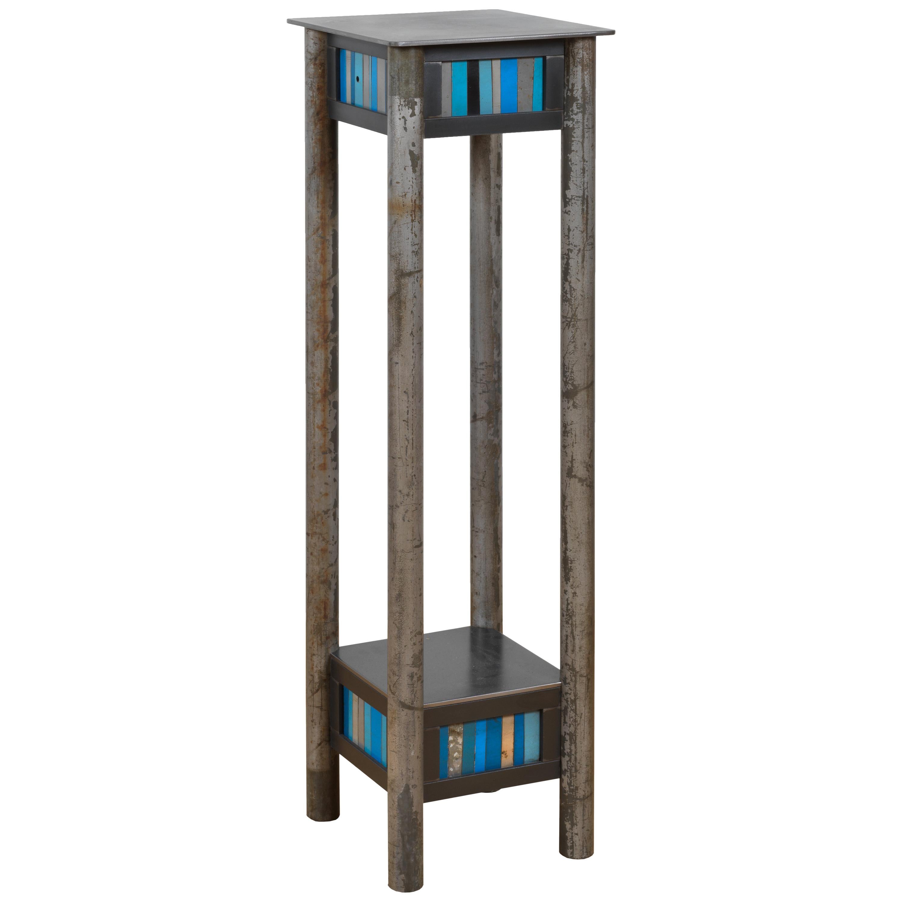 Jim Rose Welded Steel and Found Painted Steel Pedestal Square Top with Shelf