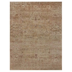 Tapis contemporain en laine tissé à la main, délavé, inspiré d'Agra