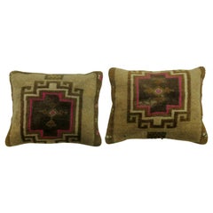 Pair of Turkish Rug Pillows with Pops of Bright Pink