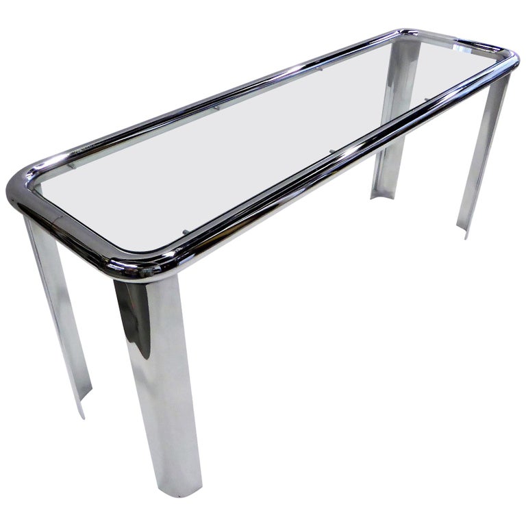 1970s Fine Fat Tubular Chrome and Glass Modern Console Table For Sale at  1stDibs