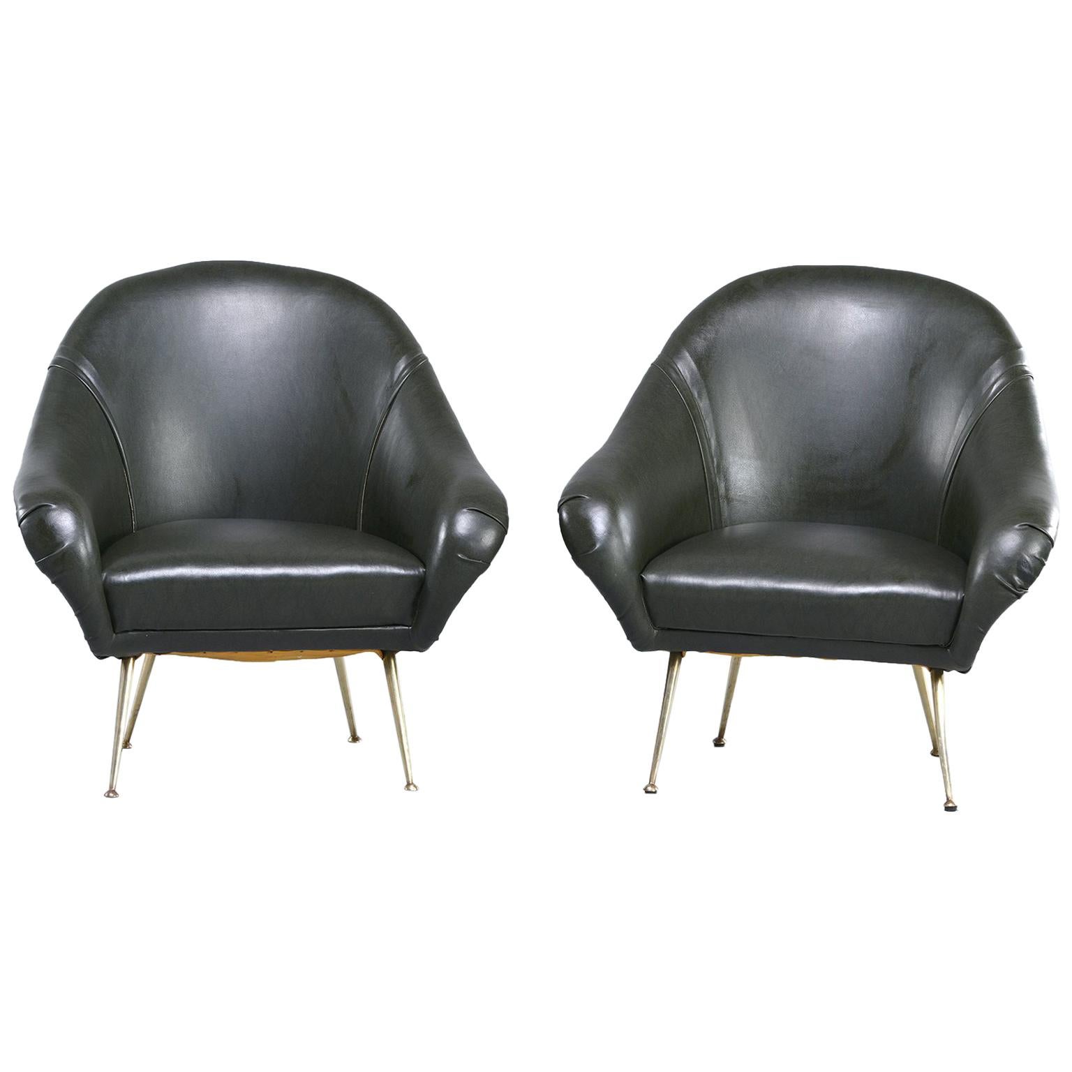 Pair Italian Midcentury Lounge Chairs in Manner of Minotti