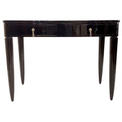 Antique Small Black Early Art Deco Desk with Two Drawers and Channeled Table-Legs