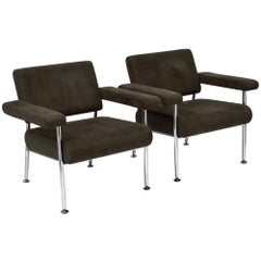 Chrome and Ultrasuede Vintage Modernist Armchairs