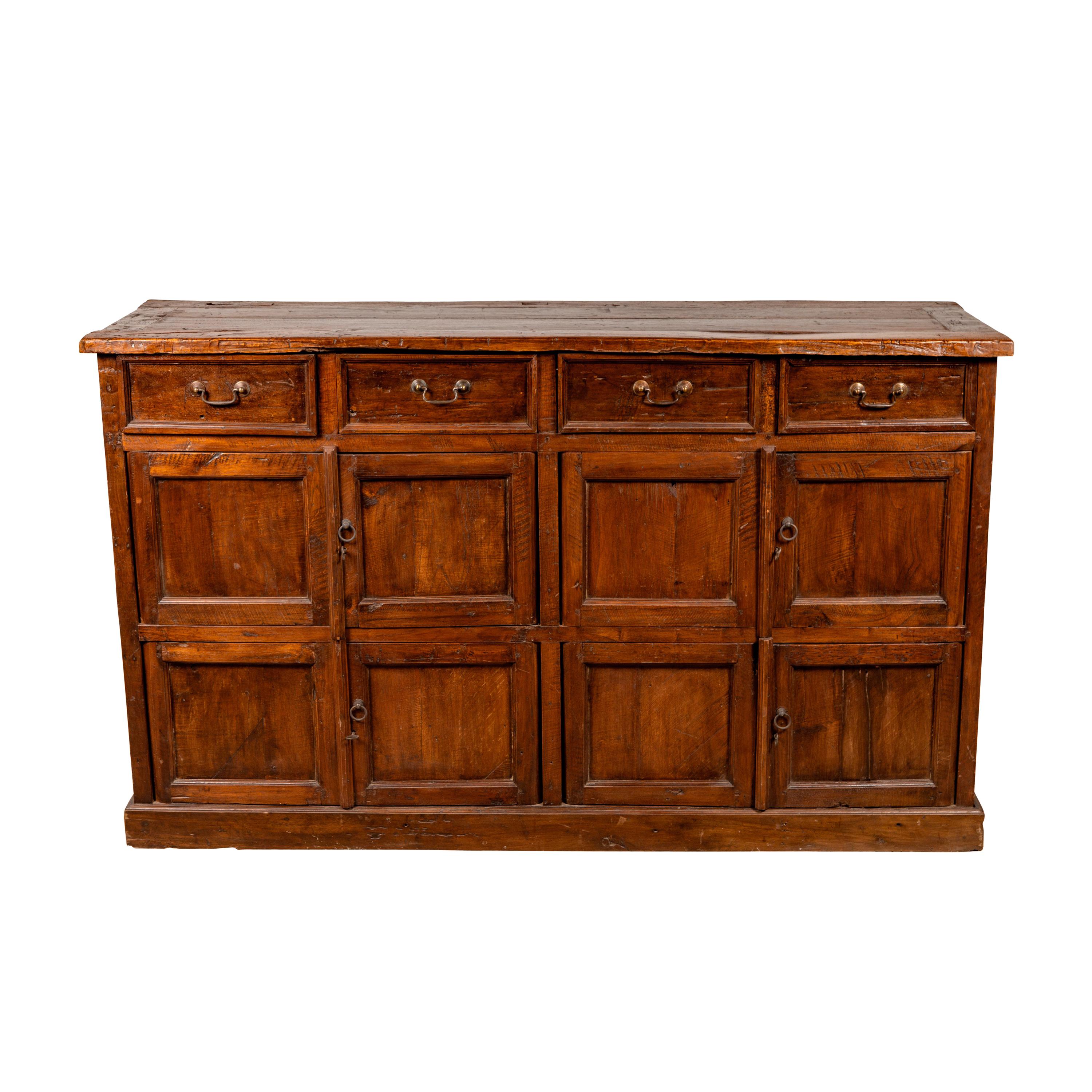 Large Teak Cabinet from Java, with Four Drawers and Four Sets of Double Doors