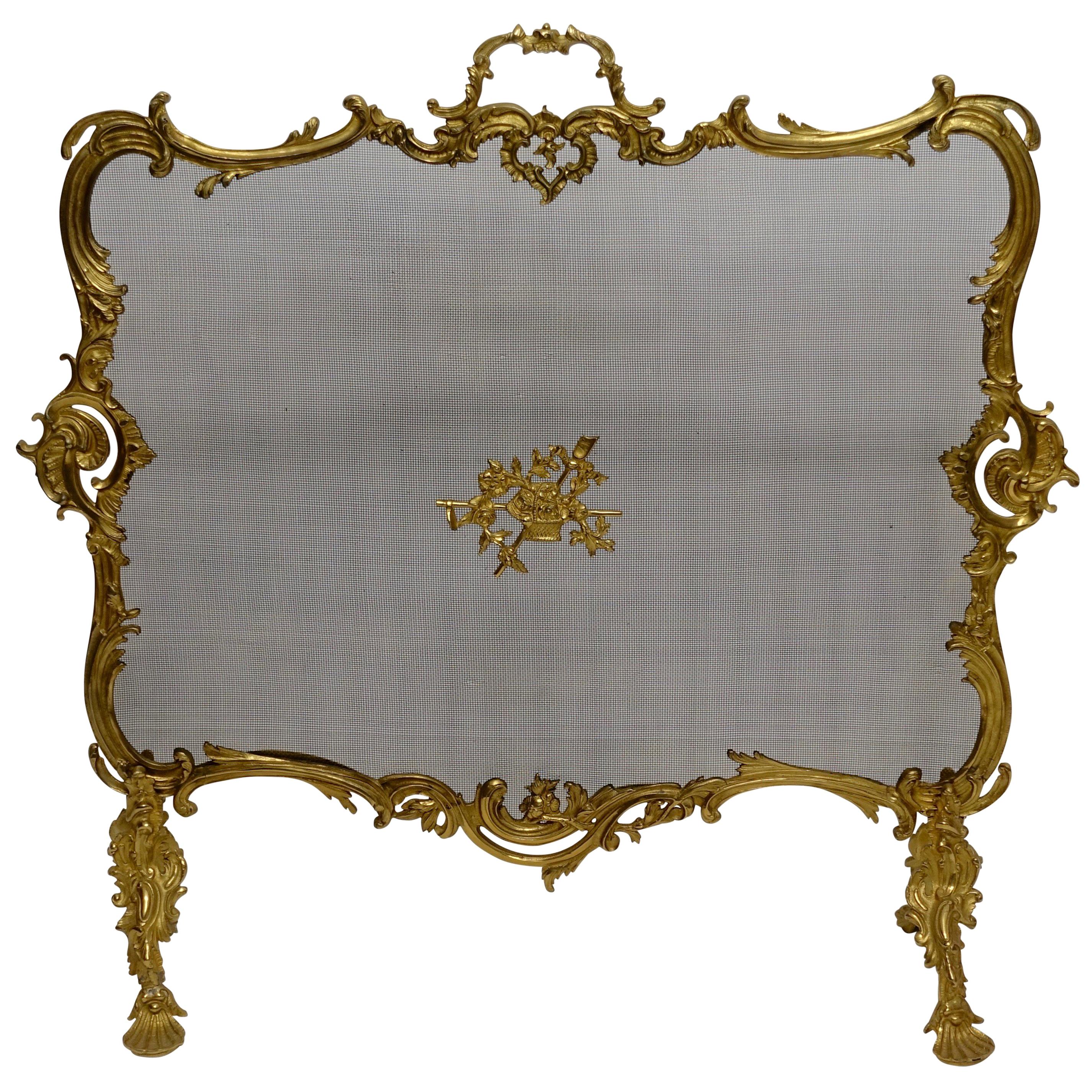 Rococo Style Gilt Brass Fireplace Screen