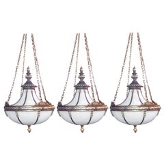 Set of Three Large Leaded Glass Caldwell Chandeliers