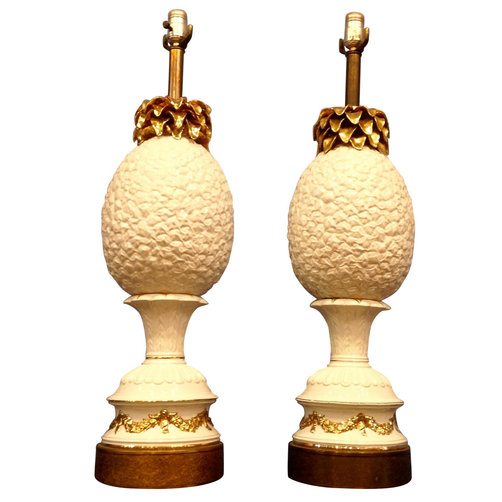 Pair of Enormous "Pineapple" Lamps