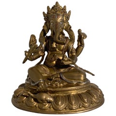 Vintage Nepalese Cast Copper Ganesha with Silver and Copper Inlay, Late 20th Century