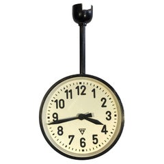 Retro Industrial Double-Sided Railway or Factory Clock from Pragotron, 1950s