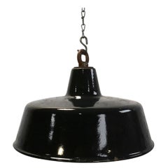 Black Enamel Industrial Pendant Lamp, 1930s
