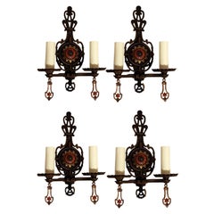 Antique Set of Four Cast Brass Electric Sconces, circa 1910