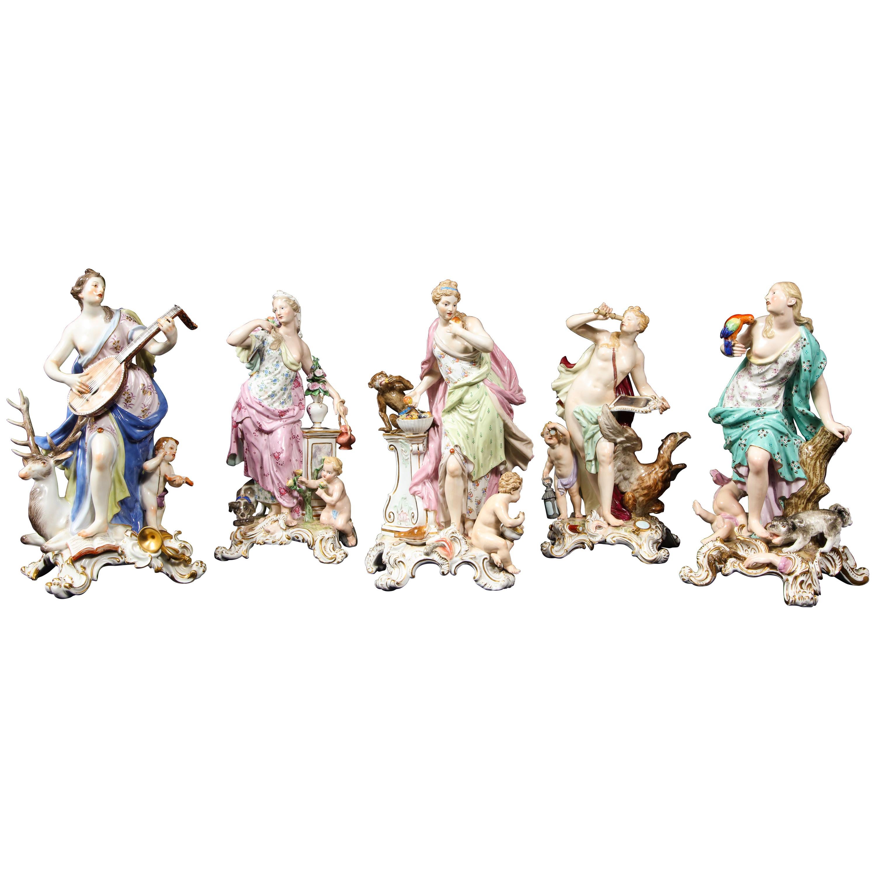 Set of 5 Meissen Figures Emblematic of the Senses by J.J. Kändler and Eberlein