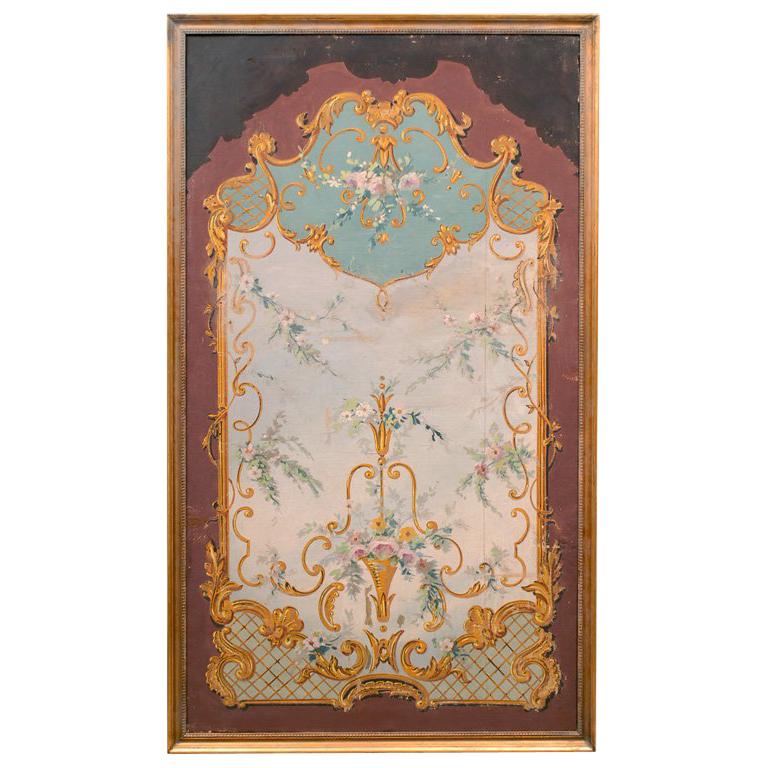 19th Century French Aubusson Style Floral Painted Panel For Sale