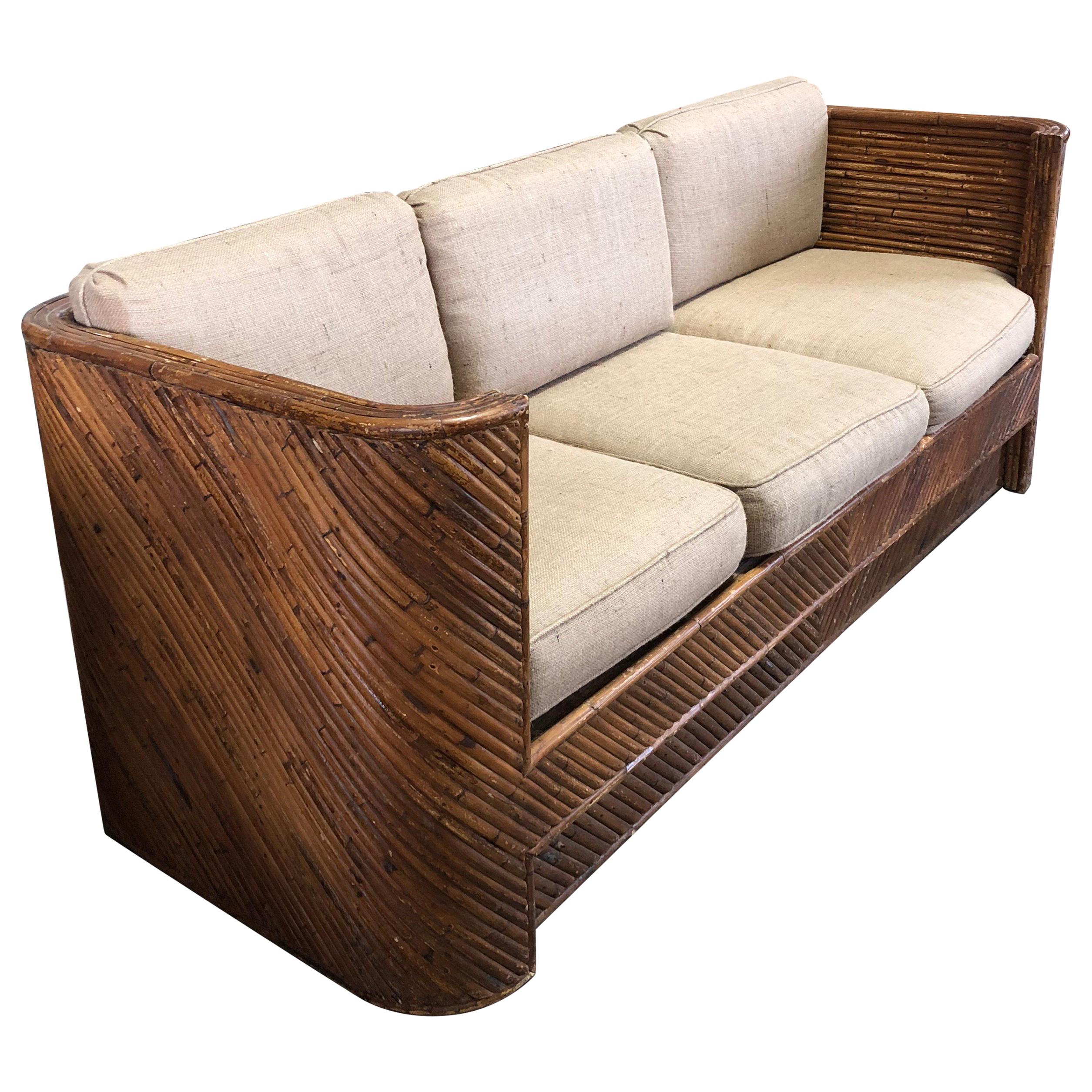 Mid Century Gabriella Crespi Style Italian Bamboo Sofa For Sale