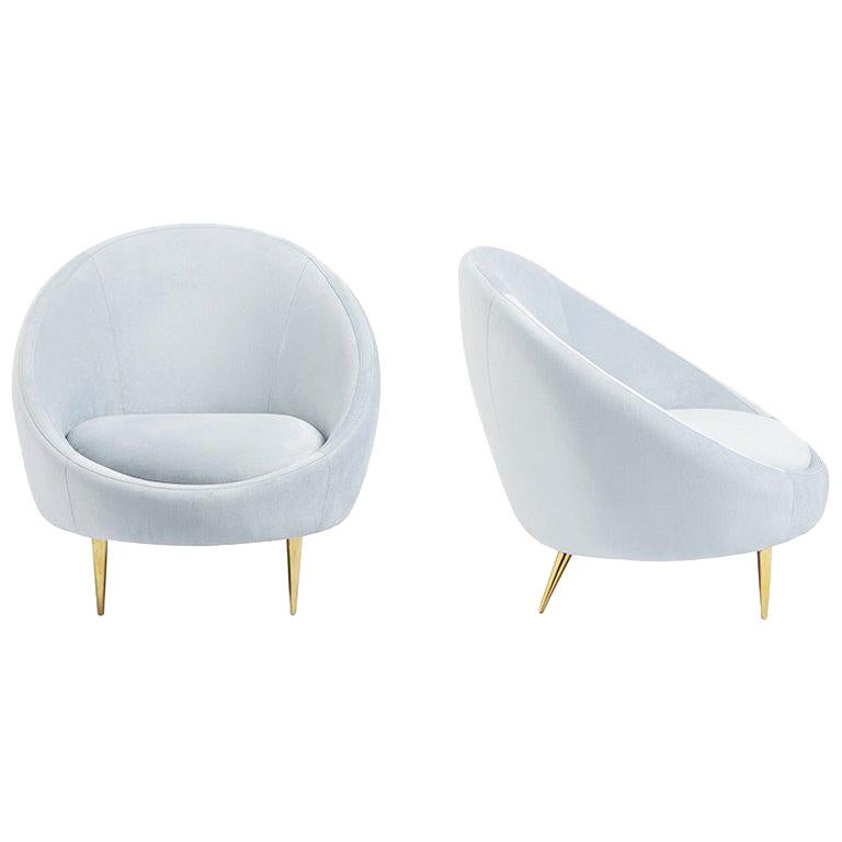 Ether Lounge Chair in Ice Blue Velvet For Sale