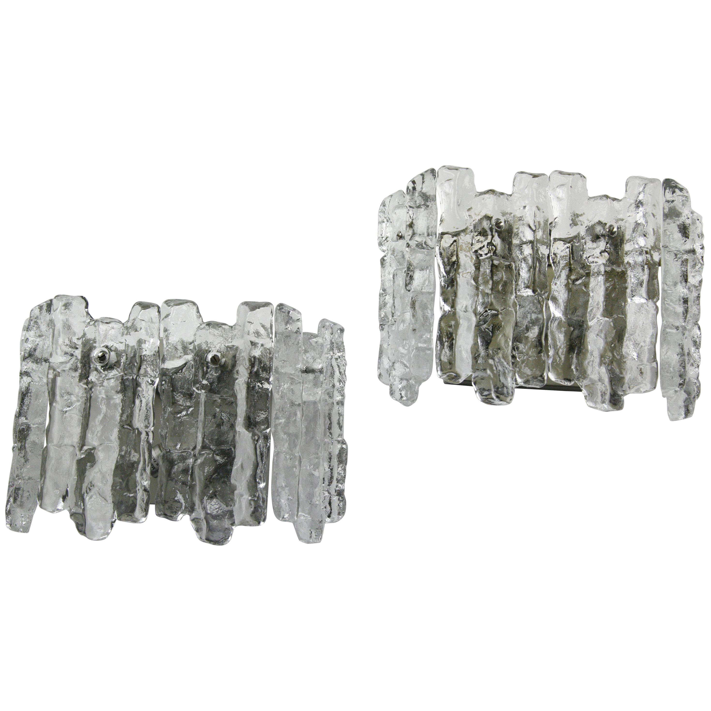 Pair of Kalmar Wall Lights Ice Glass, Vienna, 1960