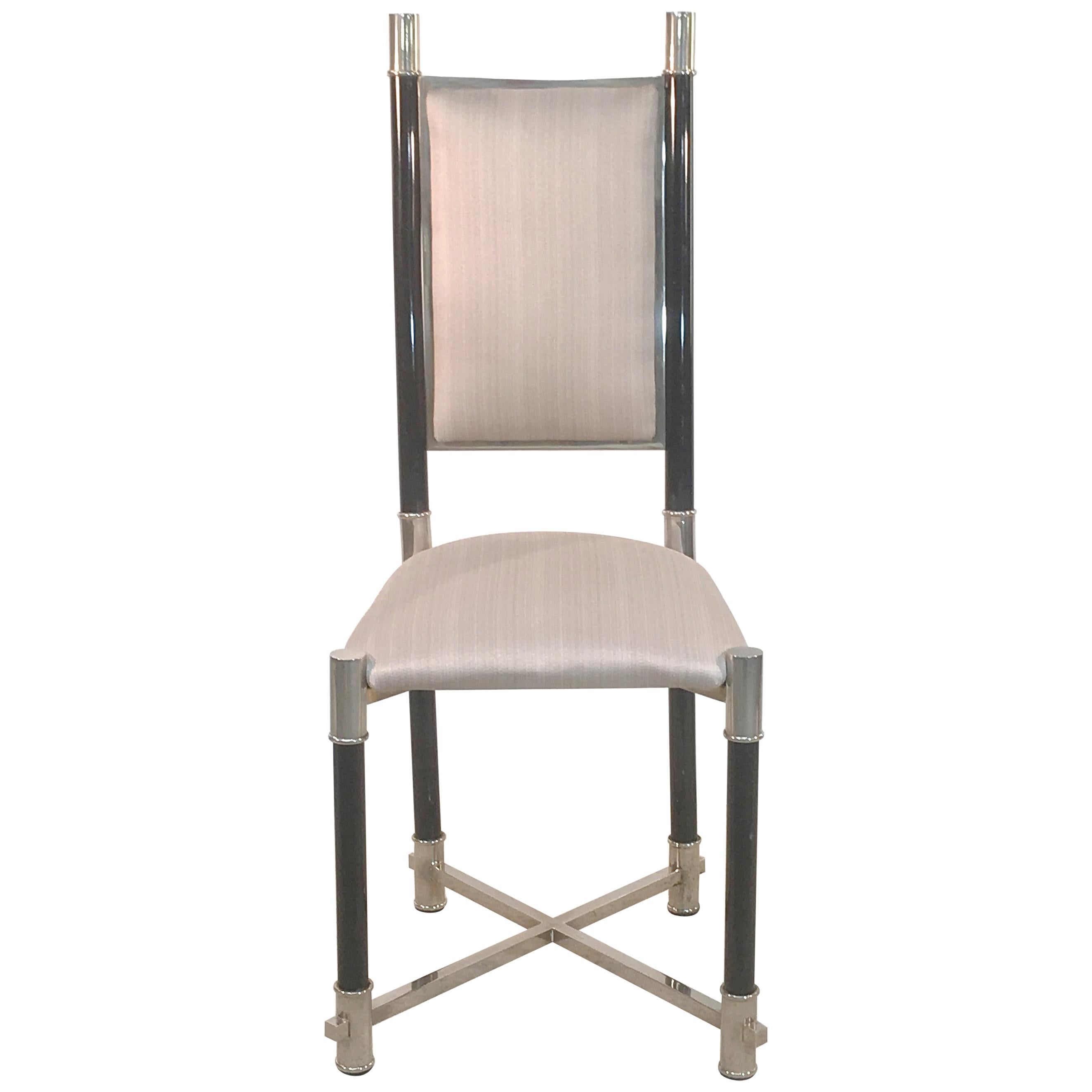 Antonio Pavia Set of Eight Dining Chairs Nickel and Lacquer