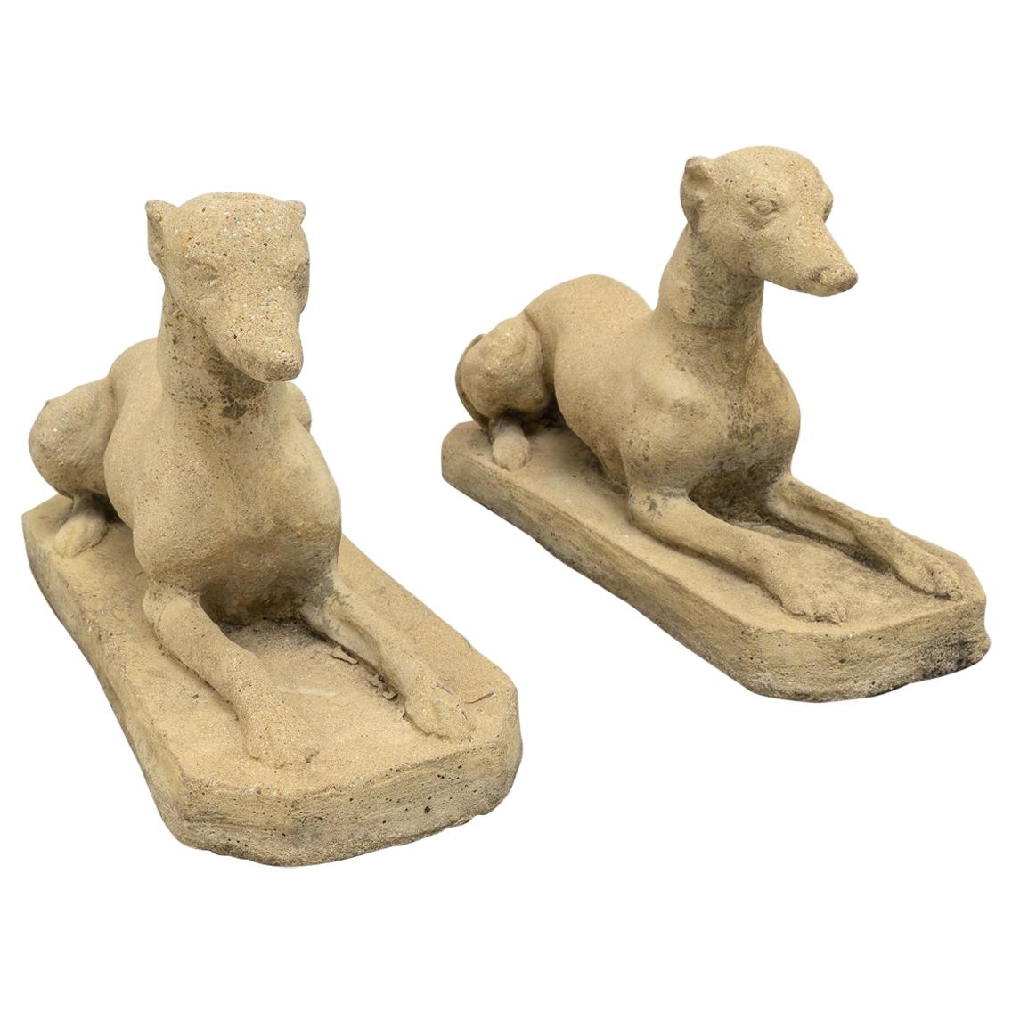 Pair of Cast Stone Dog Sculptures