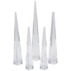 Set of Five Lucite Obelisk