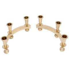Set of Two Brass Art Deco Candleholders