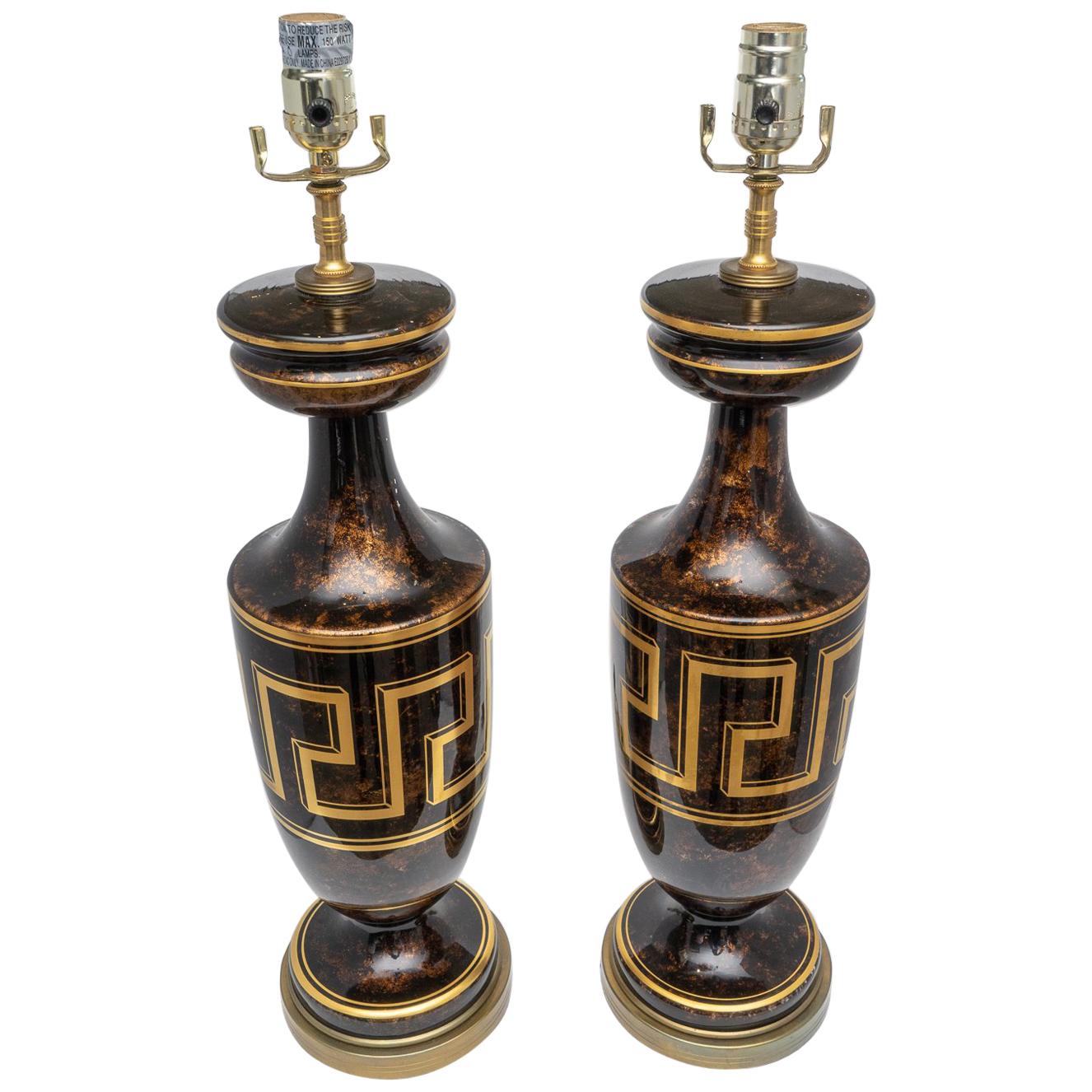 Pair of Table Lamps with Greek Key