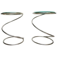 Pair of Chrome and Glass Drinks Tables