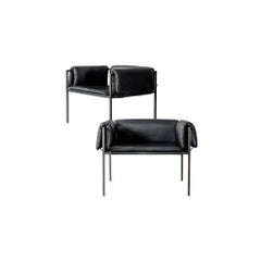 Set of 2 Flow Blackened Steel and Leather Armchair by ATRA