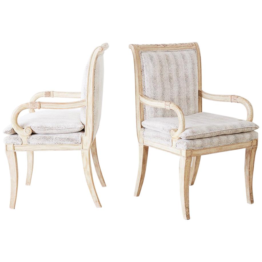 Pair of Neoclassical Regency Style Armchairs or Library Chairs