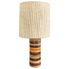 Retro Large Sahara Glaze Bitossi Lamp with Impressed Ramini Decor and Wool Drum Shade