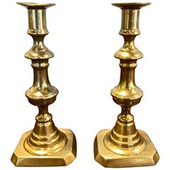 Antique Pair of  19th Century English Brass Push-Up Candlesticks,